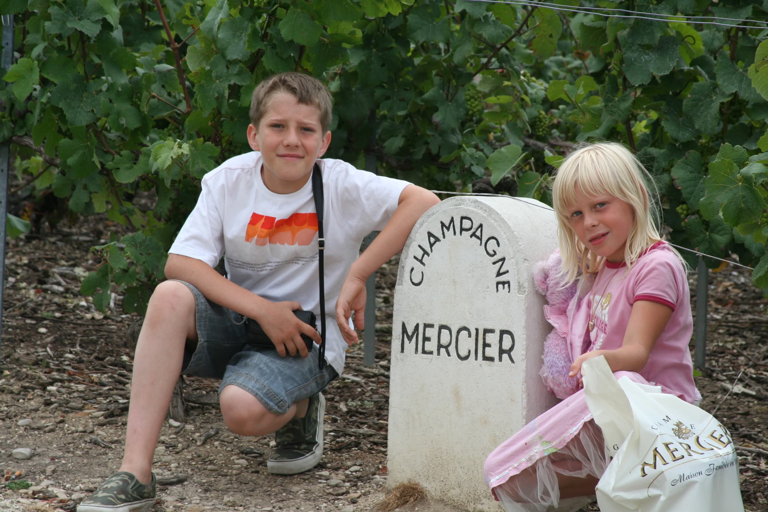 Maja og Jacob sidder på en vinmark hos CHampagne Mercier